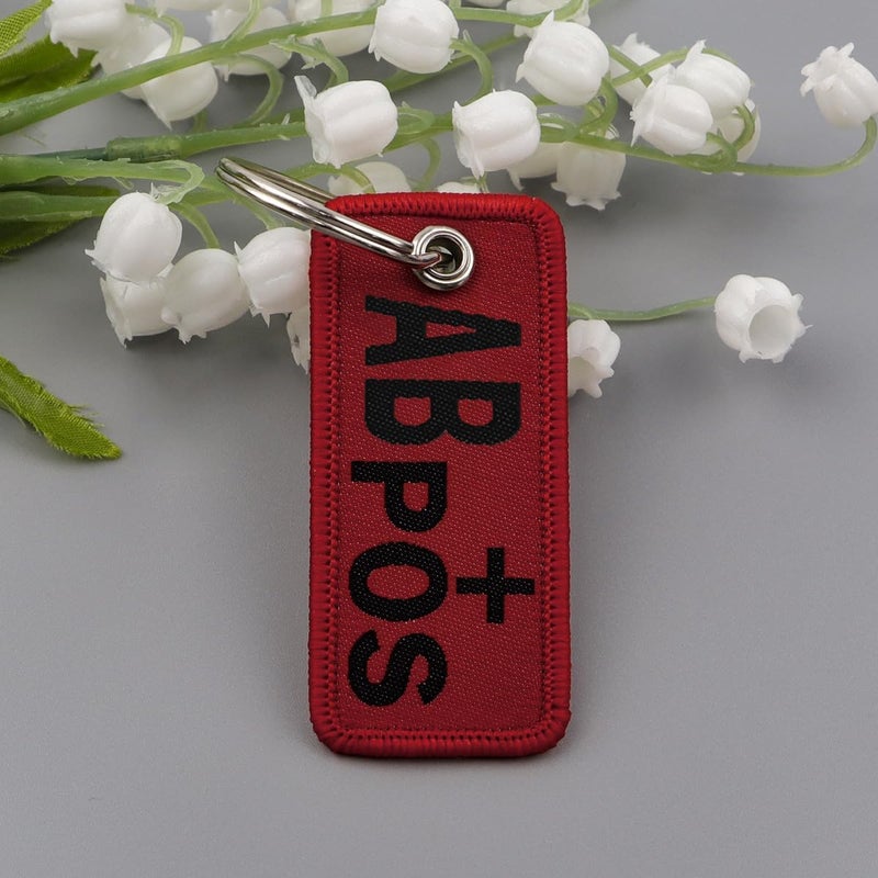 1 PCS Blood Type NEG Keychain Tag, Red Canvas Label, 2.56 x 1.22 inches (AB+)